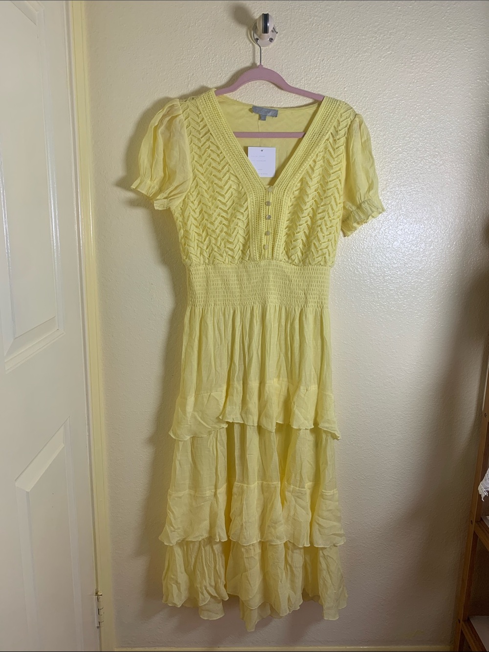 NWT J Gee Smocked Waist Yellow Maxi Dress, Size L